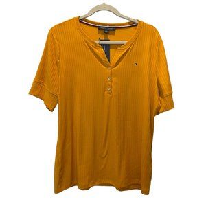 Tommy Hilfiger Women's  Classic Ribbed 3/4 Sleeve Henley Yellow Size XL